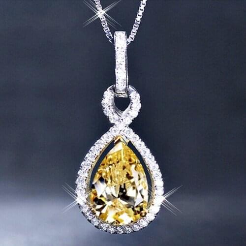 New European and American Yellow Pear-shaped Water Drop Zircon Necklace Women Womens Clavicle Chain Fashion Jewelry