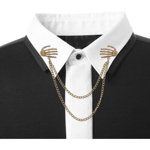 Men And Women Retro Fashion Brooches Punk Skull Shirt Collar Pins Men And Women Charm Universal Retro Chain Brooch Wholesale