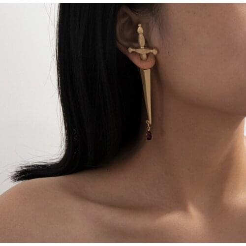 Single Women Earrings Crosses Vintage Unusual Hanging Earrings Goth Blood Drop Gem Pendant Cuffs Jewelry For Ear Accessories