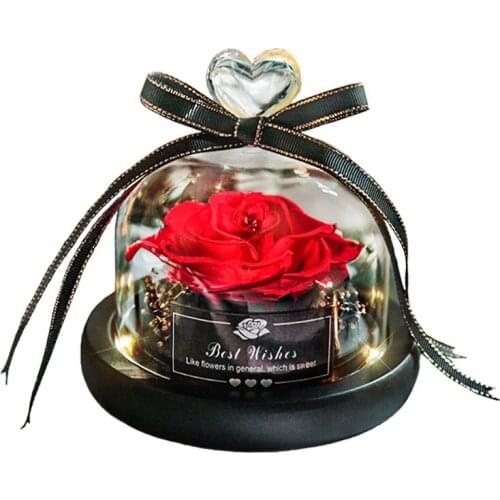 2021 Newyear Wedding Valentines Day Gift Teacher Friends Lover Colorful Preserved Rose Flower LED Light Glass Cover Wooden Dome