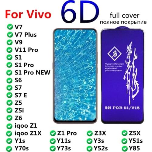 Full Cover Tempered Glass For Vivo V7 V9 V11 Plus S1 S6 S7 Z5 Z5i Z6 iqoo Z1 Z1X Z3X Z5X Pro Y1s Y3s Y51s Y73s Screen Protector