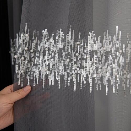 Luxury Embroidered Beads Tulle Curtain for Living Room Romantic Pearl Pastoral Rural Panel French Window Tende Cortinas M232C