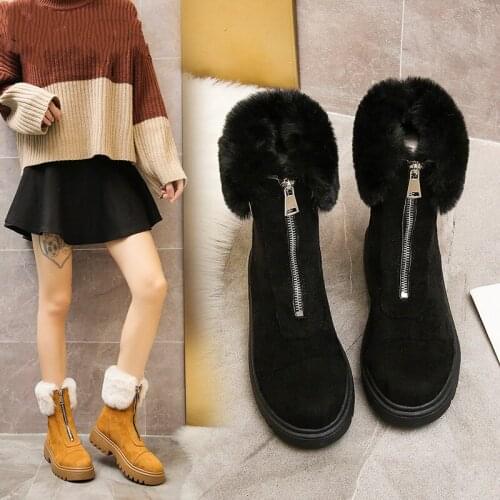 2020 New Women Boots Winter Mid Calf Front Zipper Warm Snow Boots Platform Keep with Thick Fur Heels Femme