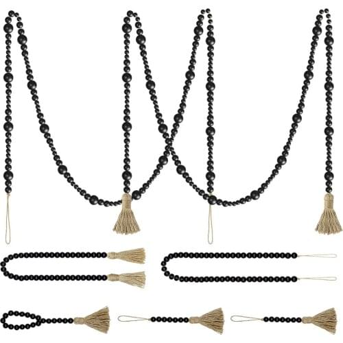 DIY macrame Ornament Closet Door Handle Wall Hanging Black Garland Rustic Tassel home Rattan home Decoration Boho Gift Wood Bead