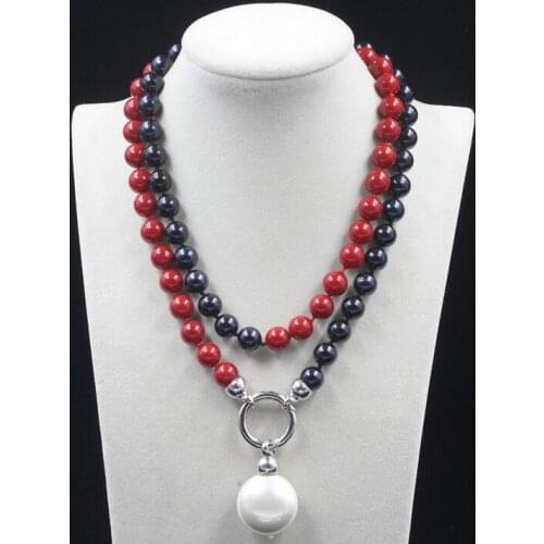 Wedding black and red 10 mm south AAA shell pearl necklace long 35inch