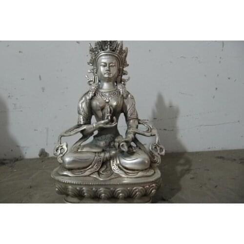 Tibet Buddhist Fane White Bronze Silver Vajradhar Bodhisattva Kwan-Yin Buddha