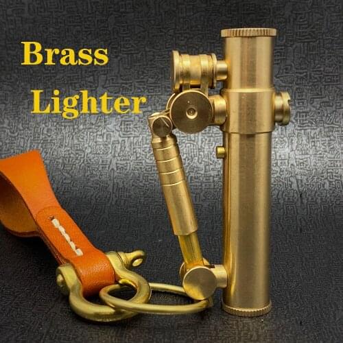 Heavy trench handmade brass lighter body one button ignition Vintage grinding wheel kerosene lighter collection