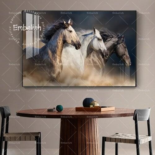 Embelish 1 Pieces Three Running Horses Animals Wall Art Posters For Living Room Home Decor Posters HD Canvas Painting Frameworks