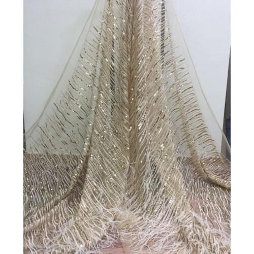High quality Feather gold sequins glitter tulle mesh fabric glitter sequins lace fabric