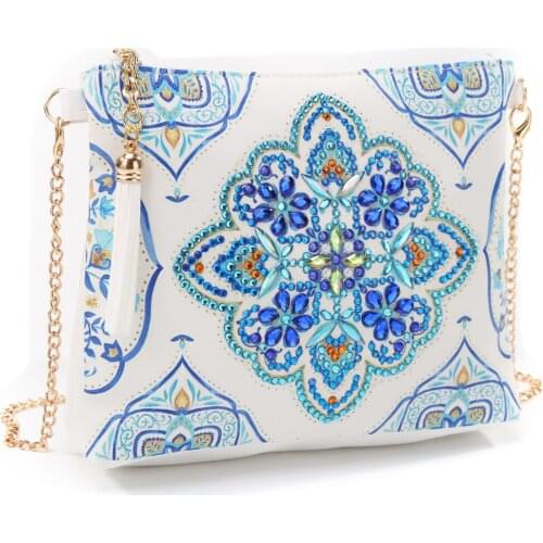 Women Fashion Handbag DIY Flower Special Shape Diamond Painting Chain Shoulder Bag Leather Clutch Storage Bag Girlfriend Gifts