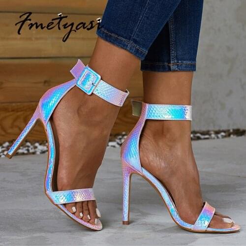 Animal Print Women Sandals Snake Skin High-heeled Sandals Cover Heel Peep Toe Buckle Strap 2021 Summer Pumps Sexy Thin Heels