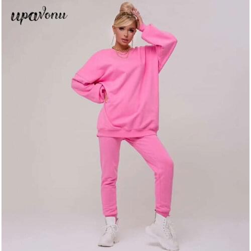 Free Shipping Casual Tracksuit Two Piece Set Women Loose Pullover Tops & Pants Outfits 2020 Autumn Cotton Solid Sweatpants Set