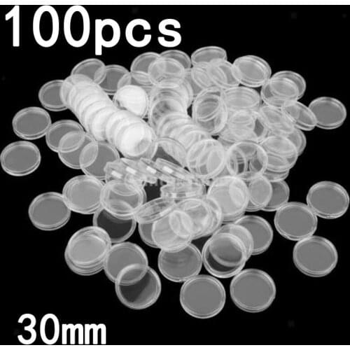 100 Pieces Clear Coin Capsule Containers Protection Boxes Holders 30mm Plastic