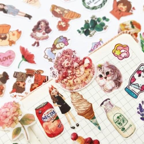 100 Pcs Flowers Totem Stationery Stickers DIY Scrapbooking Diary Decoration Planner Label School Supplies Stationery Bookmark