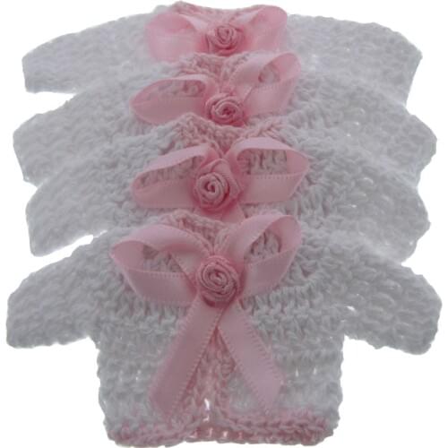 12Pcs miniature crochet sweater flower ribbon baby shower baptism craft party decorations 5.0 x 9.5cm