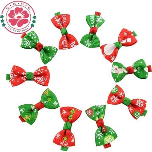 Ribbon bow decorated Christmas Dog hair ornaments pet accessories Dog hairpin 50pcs