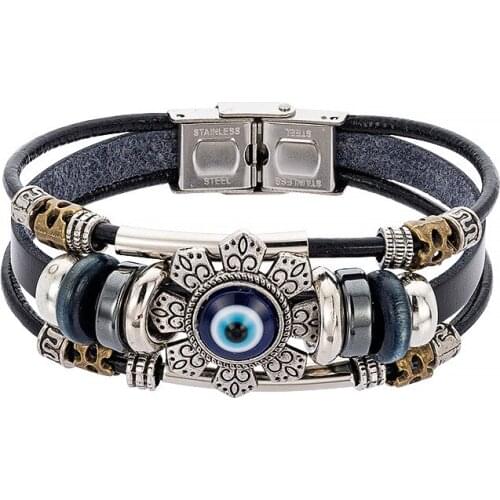 Turkey Blue Eye Alloy Accessories Bracelet Pair Buckle Series Leather Bracelet Man Woman Charm Flower Jewelry Bracelet Jewelry