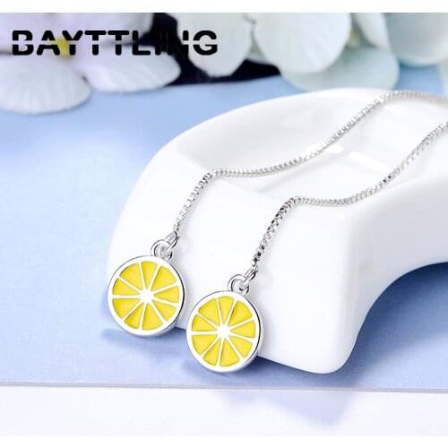 BAYTTLING 925 Sterling Silver 112MM Fine Elegant Lemon Long Tassel Drop Earrings For Women Fashion Wedding Jewelry Couple Gift