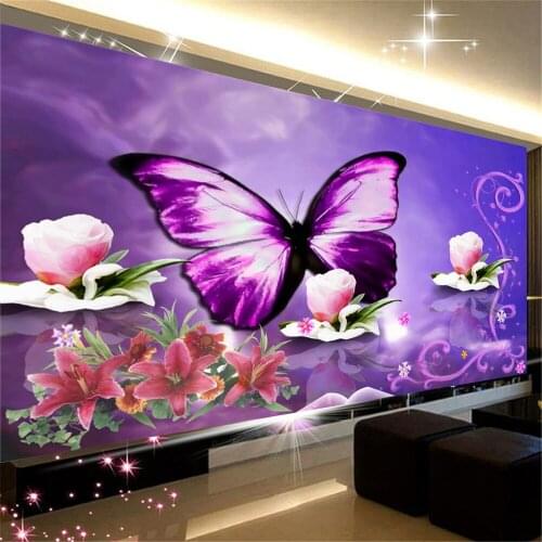 Large Diamond Painting 5D Full Square round Diamond Embroidery Mosaic Flowers butterfly Handicraft Aisle entrance decoration X54