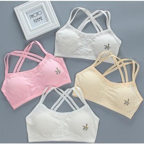 Bra Girls Cotton Puberty Kids Lingerie Sport Tops With Chest Pad Training Breathable Underwear Yoga Gym Double Deck Bras 13-25Y