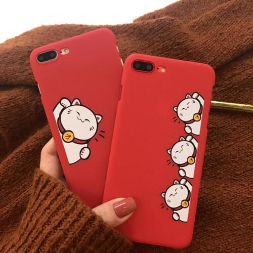 For iPhone 6 6s Plus Phone Csae Cover Cartoon Cute Lucky Cat Japanese Pattern Back Covers for 7Plus 7 8 8Plus X Hard Cases Capa