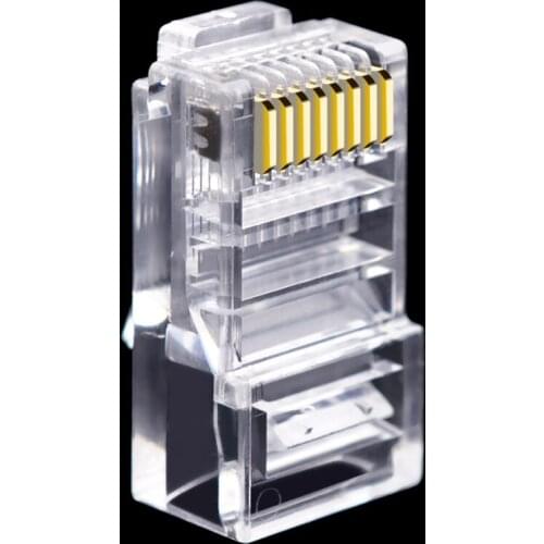 CNCOB Cat5e RJ45 Cable Connector 8P8C Ethernet network Module Cat5 Crystal Head Pure Copper 30u Gold-plated Chip Plug 100pcs