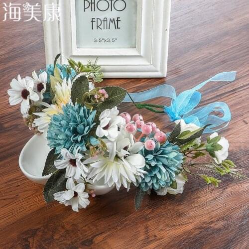 Haimeikang Chrysanthemum Flower Wreath Hairband Wedding Bridal Headdress Hair Accessories Wedding Crown Garlands Girls Headband
