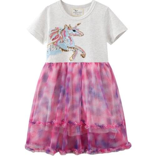 Jumping Meters Summer New Party Tutu Girls Dresses Unicorn Beading Hot Sellin Baby Cotton Clothes Princess Kids Dress
