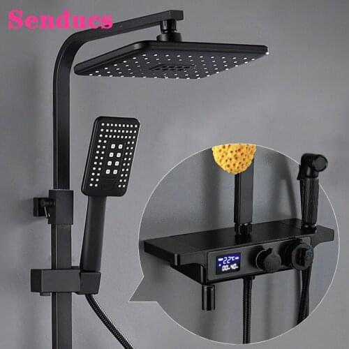 Black Bathroom Shower System Senducs Matte Black Bath Shower Set 12 Inch Rainfall Shower Head Thermostatic Shower Mixer Set