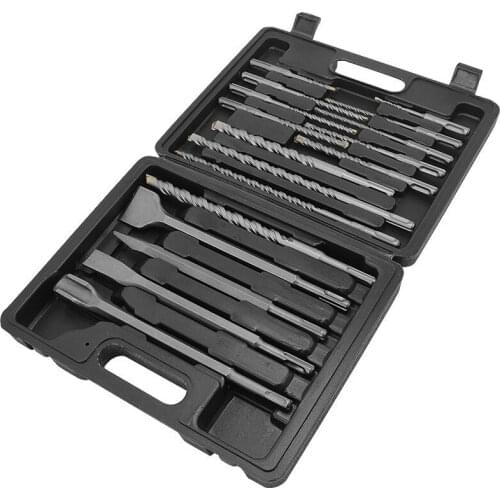 Electric Hammer Drill Plastic Box Round Handle Bit Electric Hammer Tip Chisel Flat Wall Shovel Chisel Combination Set 17PCS