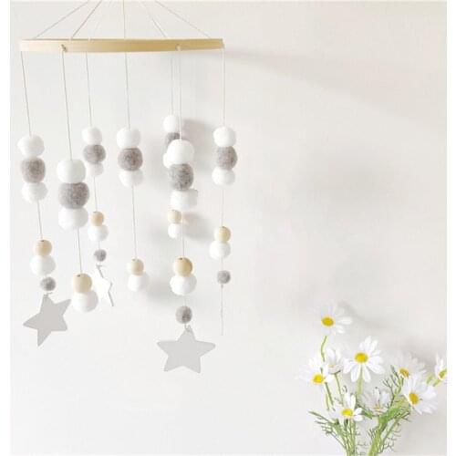 INS Wooden Beads Wind Chimes with Wool Balls Baby Crib Bed Tent Hanging Ornaments Nordic Childrens Room Decorations Photo Props