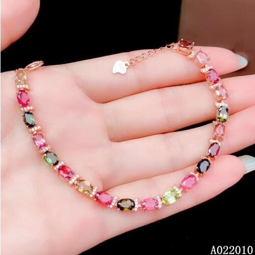 KJJEAXCMY Fine Jewelry 925 Sterling Silver inlaid gemstone tourmaline women hand bracelet noble support test hot selling
