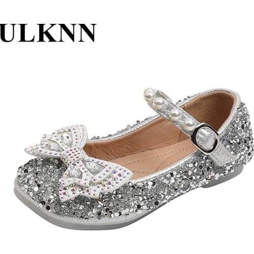 Girls Leather Shoes 2021 Childrens Rhinestone Princess Shoes Fashion Baby Soft Sole Show Single Shoes Bow Size 23-36