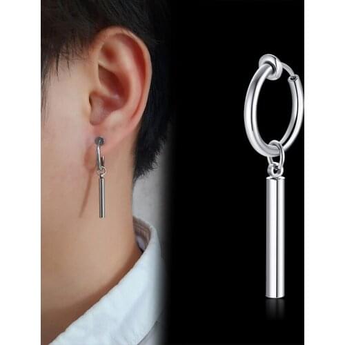 Rock Punk 1 Piece Dangle Earrings for Men,Stainless Steel Hoop Dangle Earrings,Gothic Cool Ear Clip & Needle Accessory