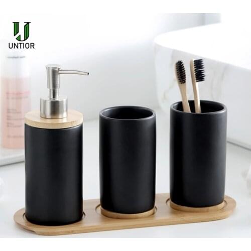 UNTIOR 3PCS Ceramic Bathroom Accessories Set Fashion Soap Dispenser Toothbrush Holder Tumbler Ceramic Household Bathroom Product