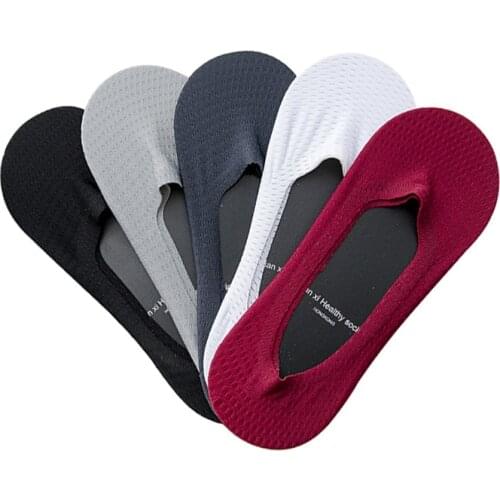 5 Pairs Men Boat Socks Summer Thin Mesh Hole Cotton Japanese Shallow Mouth Socks Mens Non-slip Silicone Seamless Invisible Sock