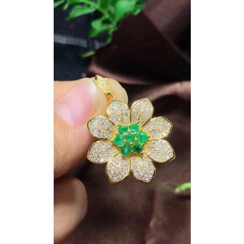 New new new attractive 925 silver pendant golden color pendant green emerald gem necklace natural emerald gem chiristmas gift