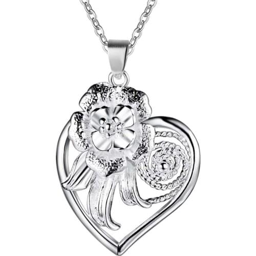Wholesale Charm Silver Color Pendants For Women Fashion Jewelry Necklace Lady Fashion Jewelry Pendant Flower And Heart AN178