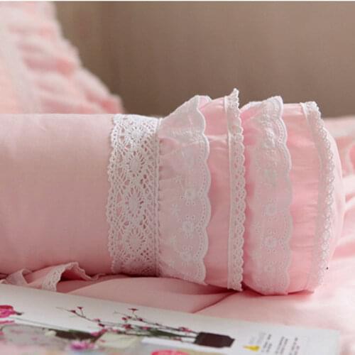 Embroidery pink cushion wedding decorative bedding pillow sweet candy cushion princess ruffle lace lumbar pillow sofa hand rests