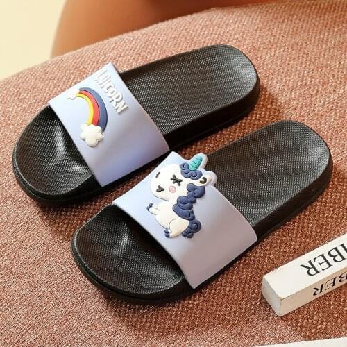 Slippers for Boy Girl Summer Sandals Flat Shoes Children Cartoon Unicorn Non-Slip Home Bathroom Fashion Kid Slides Flip Flop