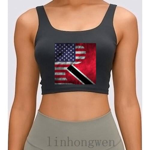 Usa And Trinidad Dual Yin Yang Women Tank Top Cute Knitted Fashion Letters Pattern Round Neck Cotton Spring Autumn Crop Top