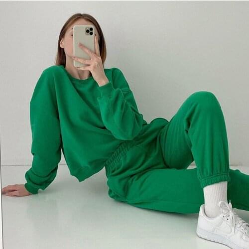 Fall Womens Round Neck Sweater Solid Color Temperament Pencil Pants Slim Slimming Sports and Leisure Ladies Simple Suit WF45