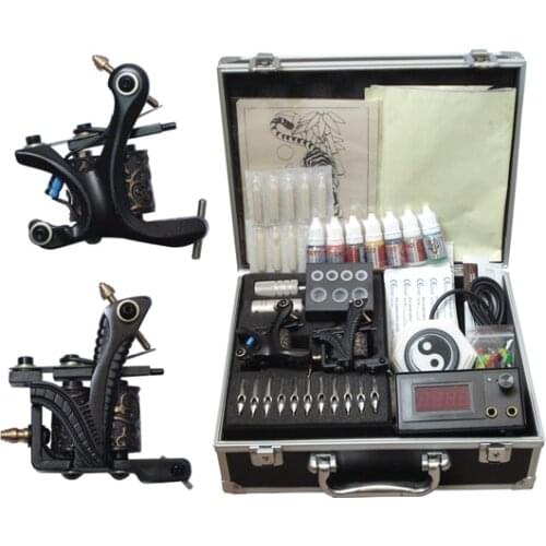 Tattoo equipment in tattoo kits permanent makeup machine 2 top tattoo gun 7color inks TK008