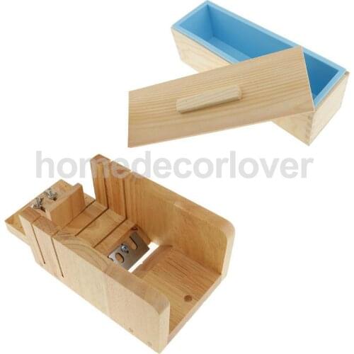 Precision Adjustable Wooden Box Handmade Soap Cutter Beveler Planer + Rectangle Silicone Loaf Mold Wood Box Soap Cake DIY Set