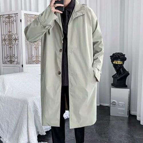 Autumn Korean Style Trench Mens Fashion Solid Color Casual Long Coat Men Streetwear Loose Windbreaker Jacket Mens Overcoat