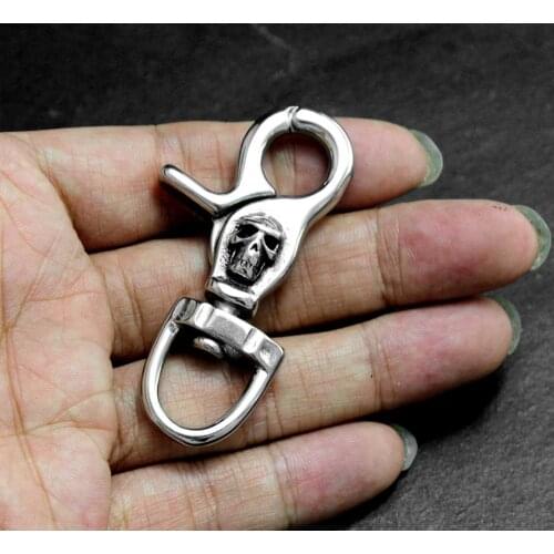Heavy Metal Stainless Steel Skull Clasp For Biker Wallet Chain Lobster Swivel KeyChain