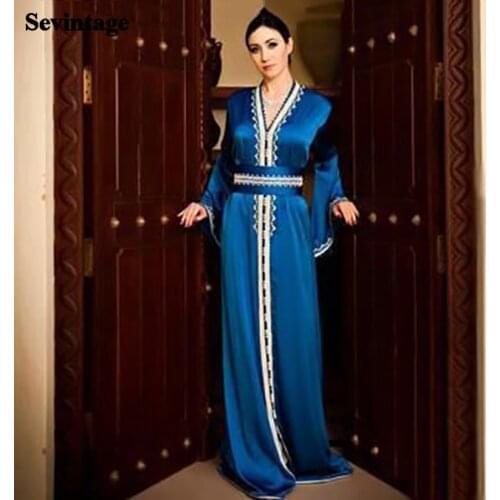 Sevintage Royal Blue Morocco Caftan Evening Dresses Lace Algeria Prom Gowns Arabic Dubai Special Occasion Dresses Plus Size 2021