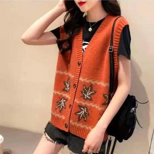 Knitted Vintage Sweater Vest V Neck Cardigan Knitting Pullovers Sleeveless Waistcoats All-match Korean Style Female Jumper Top