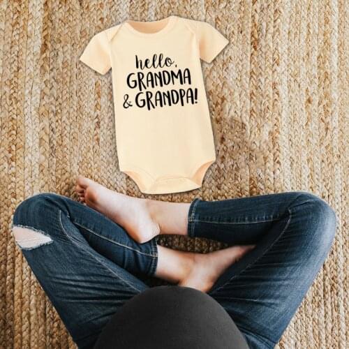 Hello Grandpa & Grandma Baby Announcement Clothes Newborn Baby Boys Birls Short Sleeve Cotton Bodysuits Casual Baby Playsuit