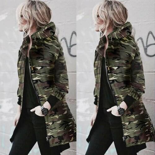 Womens Hooded Long Sleeve Coat Jacket Windbreaker Camouflage Outwear Printed Camouflage Leisure